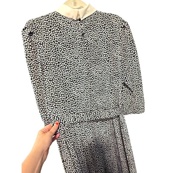 Vintage L Silky Secretary Midi Dress Pleated Puff Shoulder Sezane Collar Chain - Picture 16 of 16